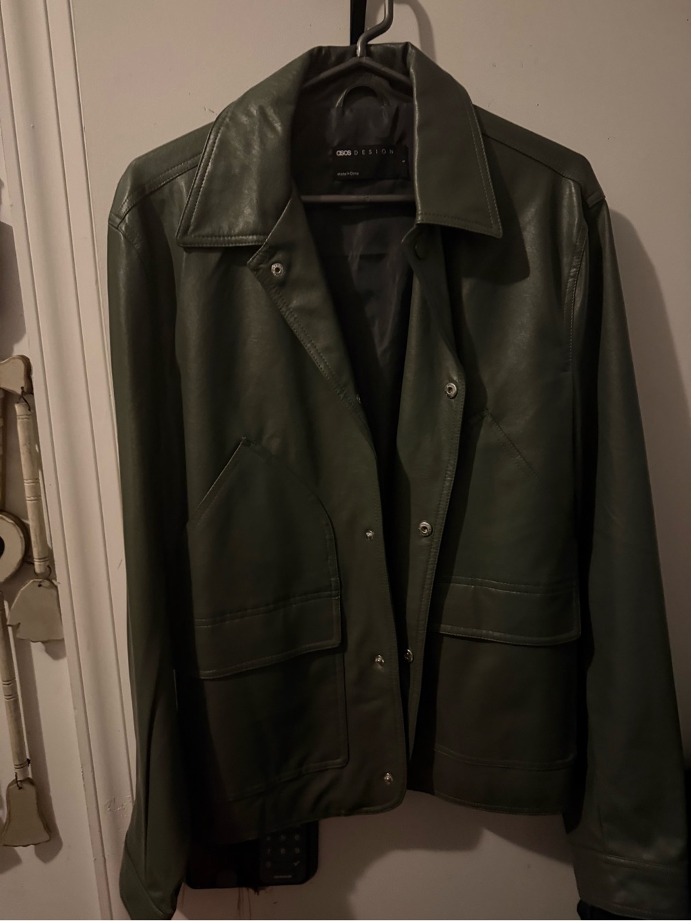 Dark Green/Gray Faux Leather Jacket